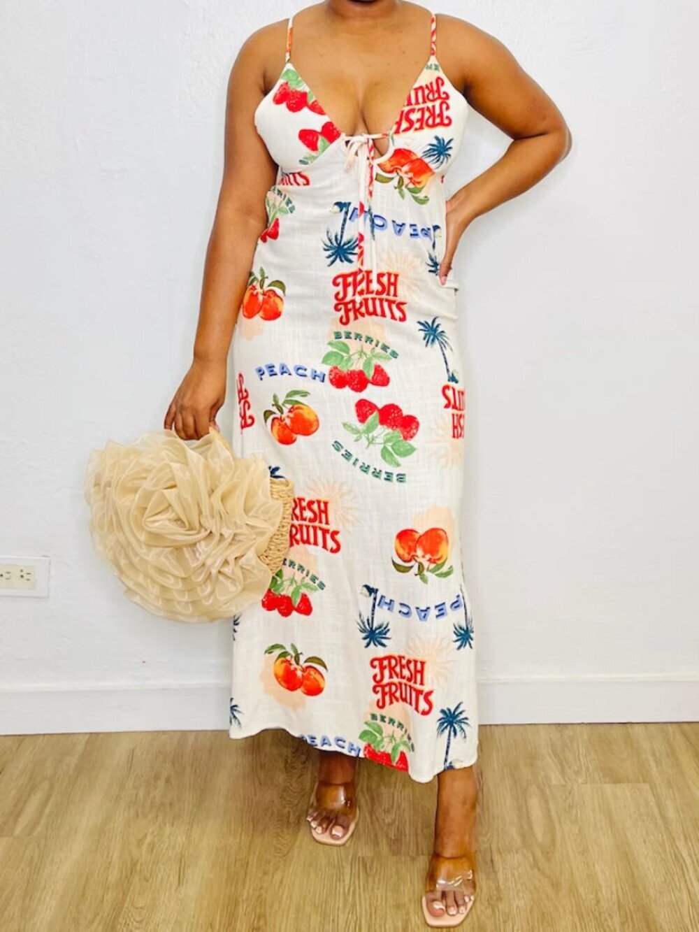 Paper Heart Fresh Fruit Linen Blend Maxi Dress : XS